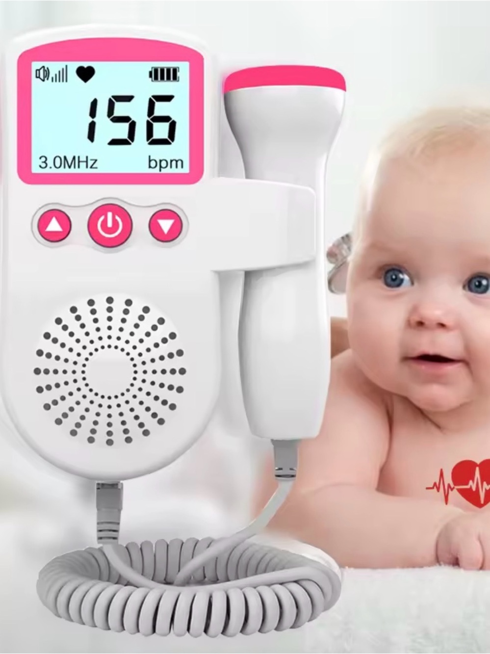 Baby Heartbeat Monitor Fetal Doppler - White & Pink